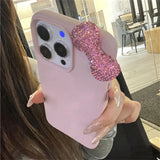 Luxury Rhinestone Bow Litchi Pattern Leather Shockproof Phone Case For iPhone