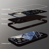 Luxury Black Lotus Flower Pattern Tempered Glass Case For iPhone