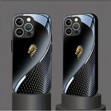 Black Silver Gold Dragon Head Pattern Tempered Glass Case For iPhone