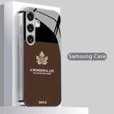 Leaf Message Pattern Electroplated Glass Phone Case For Samsung