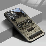 Retro Magnetic Radio Tape Cassette Pattern Glass Case For iPhone