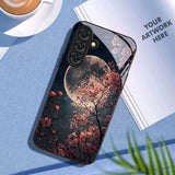 Pink Cherry Blossoms Moon Pattern Tempered Glass Case For Samsung