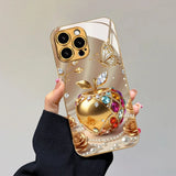 Luxury Golden For Apple Pattern Metallic Paint Glass Phone Case For iPhone