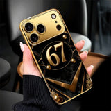 Gilded Oval Numbers Pattern Gold Metallic Paint Glass Case For iPhone