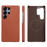 Natural Cowhide Lychee Leather Magnetic Case for Samsung