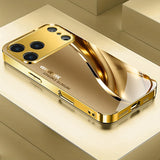 Luxury Metal Curve Pattern Gold Metallic Paint Glass Phone Case For iPhone