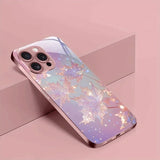 Pink Maple Leaf Pattern Pink Metallic Tempered Glass Case For iPhone