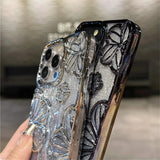 Plating Clear Bling Glitter Gradient Flowers Case For iPhone