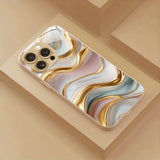 Marble Stone Pattern Gold Paint Tempered Glass Case For iPhone