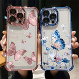 Art Blue Butterfly Plating Clear Camera Protective Case For IPhone