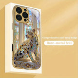 Fashion Leopard Print Gold Metallic Paint Tempered Glass Case For iPhone