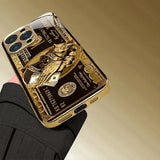Creative Wealth Pattern Gold Metallic Paint Glass Phone Case For iPhone