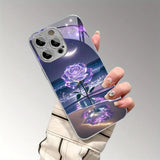 Purple Seaside Rose Pattern Glass Electroplated Case For iPhone