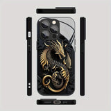 Luxury Golden Dragon Pattern Tempered Glass Case For iPhone
