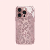 Fashion Pink Leopard Print Metallic Paint Glass Hard Phone Case For iPhone