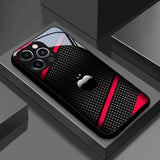 Black Carbon Fiber For Apple Pattern Glass Phone Case For iPhone