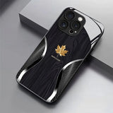 Luxury Maple Leaf Wood Grain Curve Pattern Glass Phone Case For iPhone