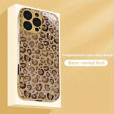 Luxury Leopard Print Gold Metallic Paint Glass Phone Case For iPhone