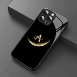 Trendy Moon Letter A Pattern Tempered Glass Case For iPhone