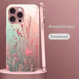 Elegant Pink Flower Pattern Pink Metallic Paint Glass  Case For iPhone