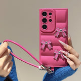 Cute Bowknot Down Jacket Wrist Strap Lanyard Case for Samsung Galaxy