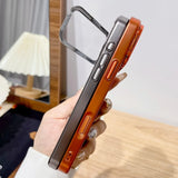 Plating Fold Glass Camera Lens Holder Clear Thin Hard Case for iPhone