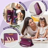 Wallet Multi-card Slot Zipper Kickstand Magnetic Flip Leather Case For Samsung