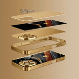 Wood Grain Golden Horse Pattern Paint Case For iPhone