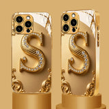 Golden Letter S Pattern Gold Metallic Paint Glass Phone Case For iPhone