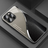 Metallic Texture Line Pattern Tempered Glass Case For iPhone