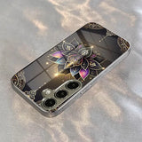 Mandala Lotus Pattern Electroplate Tempered Glass Case For Samsung
