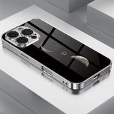 Simple Moon Love Pattern Tempered Glass Electroplated Case For iPhone