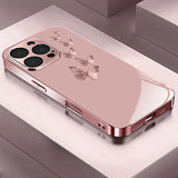Pink Butterfly Pattern Pink Metallic Tempered Glass Case For iPhone