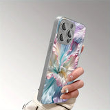 Luxury Romantic Color Gradient Silk Flower Print Electroplated Case For iPhone