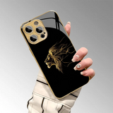 Golden lion profile pattern phone case For iPhone