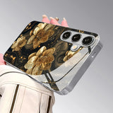 Artistic Gold Foil Flower Tempered Glass Phone Case For Samsung