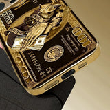 Creative Wealth Pattern Gold Metallic Paint Glass Phone Case For iPhone