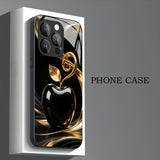 Black Gold For Apple Pattern Tempered Glass Case For iPhone