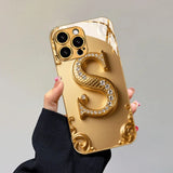 Golden Letter S Pattern Gold Metallic Paint Glass Phone Case For iPhone
