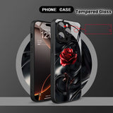 Abstract Red Rose Pattern Tempered Glass Case For iPhone