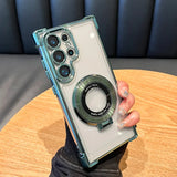 Luxury Magnetic Plating Stand Shockproof Clear Case For Samsung