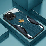 Luxury Maple Leaf Wood Grain Curve Pattern Glass Phone Case For iPhone