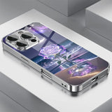 Purple Seaside Rose Pattern Glass Electroplated Case For iPhone