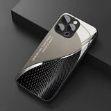 Metallic Texture Line Pattern Tempered Glass Case For iPhone