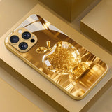 Fashion Gold Crystal For Apple Pattern Metallic Paint Glass Case For iPhone