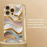 Marble Stone Pattern Gold Paint Tempered Glass Case For iPhone