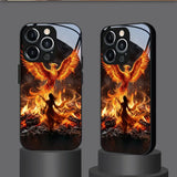 Phoenix Flame Pattern Tempered Glass Black Case For iPhone