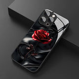 Abstract Red Rose Pattern Tempered Glass Case For iPhone