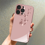 Pink Butterfly Pattern Pink Metallic Tempered Glass Case For iPhone