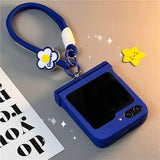 Ins Simple Solid Color Phone Case with Flower Hand Strap for Samsung Galaxy Z Flip